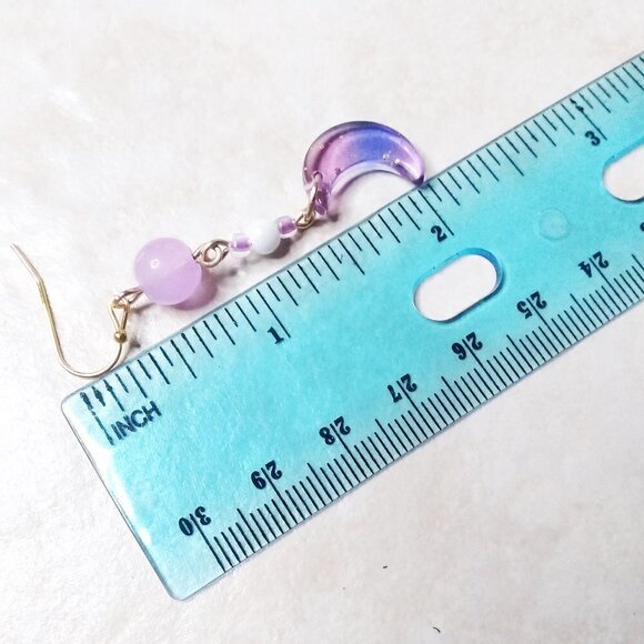 So Dainty & Girly! Lavender & Purple Moon Dangle Earrings! Sweet Spunky Unique - Picture 8 of 9